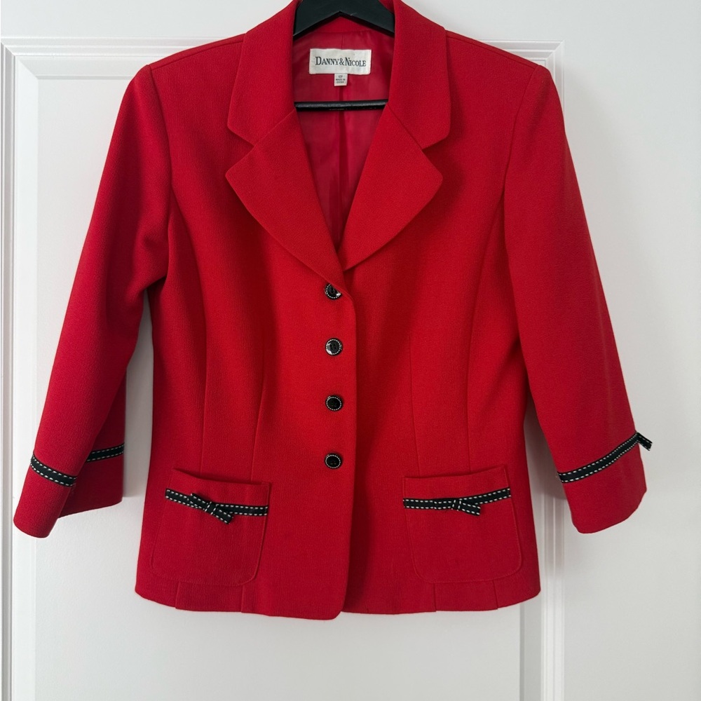 Danny & Nicole Women's Vibrant Red Blazer with Bow Accents